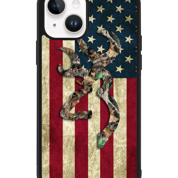 Browning Deer Real Tree Camo USA Flag iPhone 15 Case CT1237