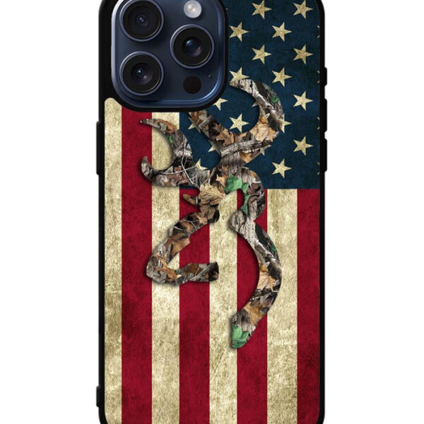Browning Deer Real Tree Camo USA Flag iPhone 15 Pro Max Case CT1237