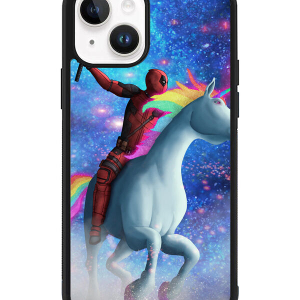 Deadpool on a Unicorn iPhone 15 Plus Case CT9335